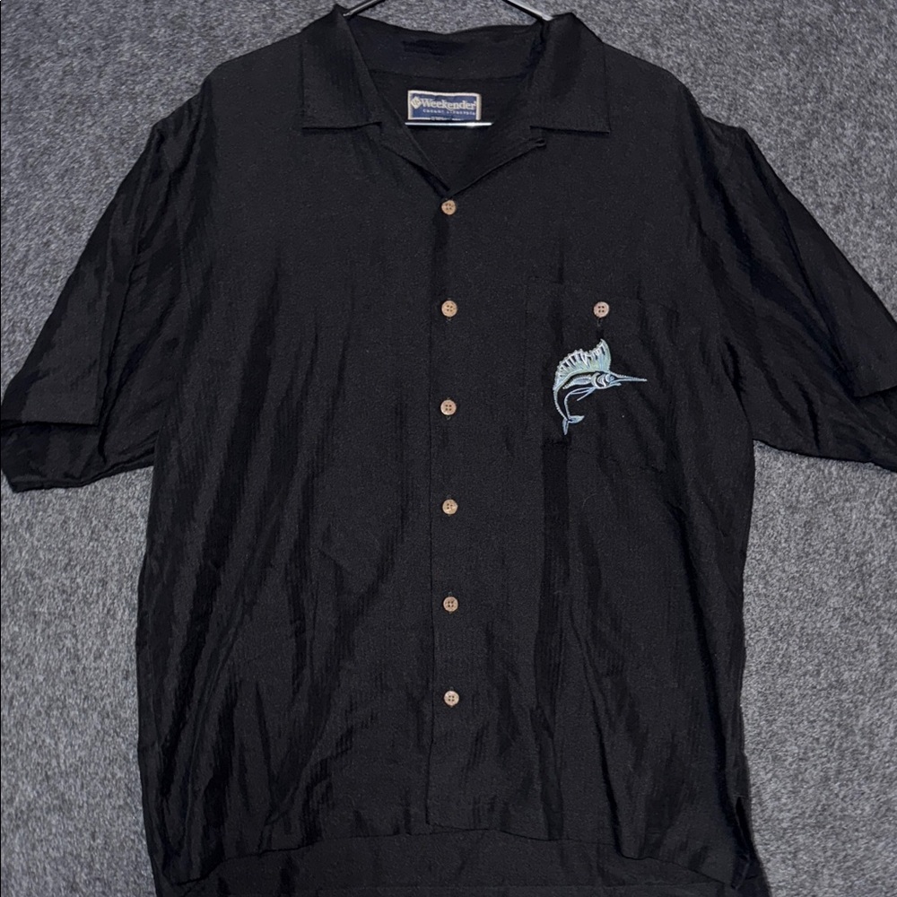 Weekenders Black Casual Button-Down Shirt with Marlin Embroidery